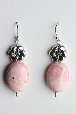 Rhodochrosite Pink 13 x 18mm Oval Gemstone 925 Sterling Silver Earrings 1 1/2" - Imagem 1 de 4