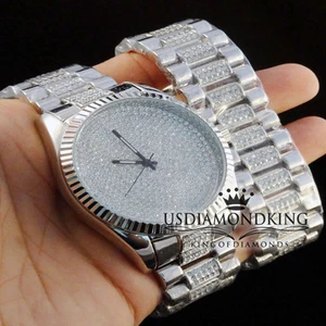 NEW 14k WHITE GOLD FINISH WATCH BRACELET SET LAB DIAMOND BLING MASTER - Picture 1 of 6