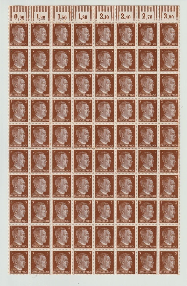 🇩🇪 GERMANY DEUTSCHE REICH 1941 Adolf Hitler 3 Complete Sheet 80 MNH - Image 1 of 4