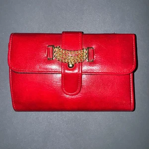Vintage Red Wallet by McDuff Tailored billfold made in Japan gold chain trim - Picture 1 of 12