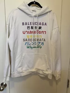 EUC Balenciaga Unisex Oversized White Seven Languages Hoodie SZ M $714 - Picture 1 of 5