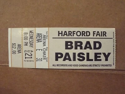 1 张布拉德·佩斯利音乐会门票存根 2002 年 8 月哈福德博览会 — 第 1/2 张图片