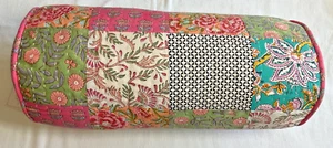WORLD TRAVELER PATCHWORK LUMBAR PILLOW FLORAL PINK GREEN TURQUOISE 8 X 19 NWT - Picture 1 of 3