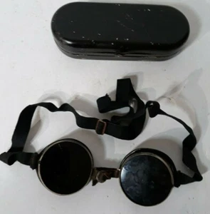 Gafas antiguas vintage para conducir motocicleta con estuche, lente de vidrio verde Steampunk - Imagen 1 de 12