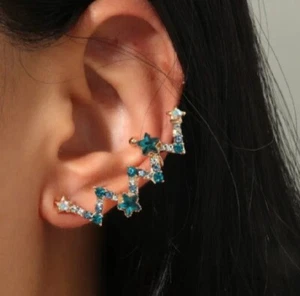 1 Stück Blau Strass Stern Ohrläppchen Ohrringe Edel Luxus Ohrringe für Damen Neu - Bild 1 von 5