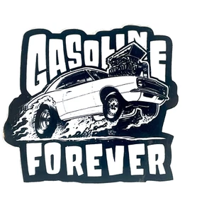 GASOLINE FOREVER HOT ROD VINYL STICKER 3.5” X 3.5” BLACK & WHITE PEEL & STICK - Picture 1 of 2