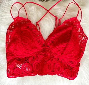 Victoria Secret PINK RED Thin Straps Lace Bralette  Excellent Condition Sz Small - Picture 1 of 4