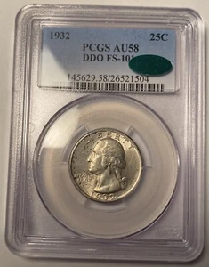 1932 Washington Viertel PCGS AU58 CAC Doppelprägung Vorderseite FS-101 DDO - Bild 1 von 4