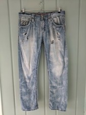 Rock Revival Ewin Mens 34 Jeans Slim Straight Distressed Holes Light Flap 35x31