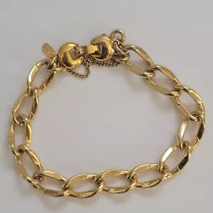 Vintage Monet goldfarbenes ovales Gliederarmband mit Sicherheitskette 7" Damen - Bild 1 von 4