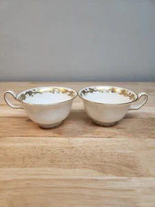 Set Of 2 Wedgwood Whitehall White Rim Gold Leaf W4001 Tea Cups - Picture 1 of 9