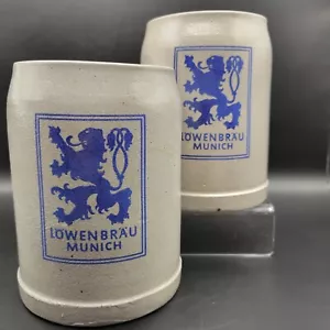Lowenbrau 🍺.5L Ceramic Steins🍺Salt Glaze - Made in Germany - 1980s - Set of 2 - Picture 1 of 7