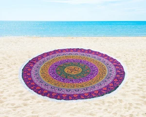 Cotton 48" Round Tablecloth Cotton Tapestry Beach Roundie Picnic Mat - Picture 1 of 5