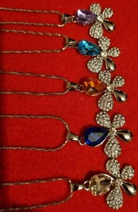 925 SILVER CRYSTAL NECKLACE EARINGS SET FOR WOMEN'S GIRLS FLORAL DESIGN - Picture 1 of 12