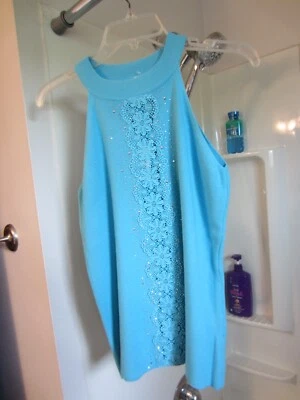 NUEVO CON ETIQUETAS Mujer Sin Mangas Cuello Simulado Camiseta sin Mangas Vila Milano Talla M Lt. Azul Foto 1 de 4