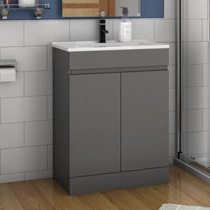 Badmöbel Set 60cm Waschbecken mit Unterschrank Waschtisch Standschrank Anthrazit - Bild 1 von 10