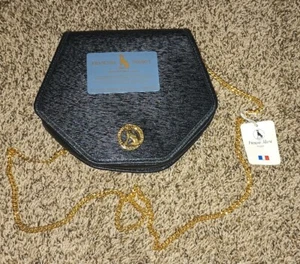 NWT/VINTAGE FRANCOIS MAROT BLACK CROSSBODY PURSE PARIS FRANCE GOLD CHAIN STRAP - Picture 1 of 9
