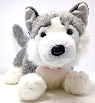 复古 Douglas PURINA NADIA 哈士奇狗毛绒带红领填充动物 | 罕见! — 第 1/4 张图片