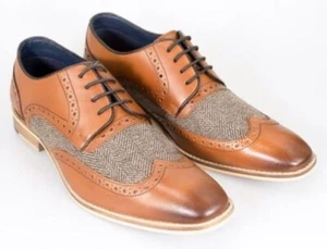 Cavani William, Faro, Tan, mens, shoes, leather, tweed, brogue detailed, laces,