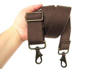 Brown Cotton Canvas Brass Hardware Adjustable Replacement Shoulder Strap - Picture 1 of 4