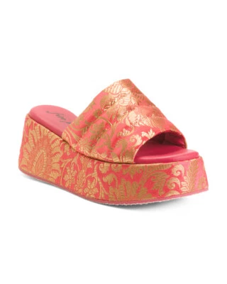 Sandalia FREE PEOPLE Almost Paradise Plataforma Deslizable Brocado Coral 38.5 (US 8.5? Foto 1 de 2