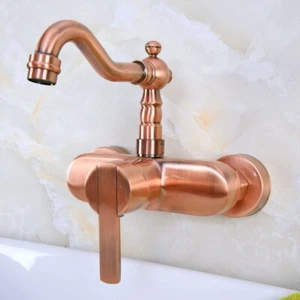 Antique Red Copper Wall Mount Kitchen Faucet Swivel Spout Sink Mixer Tap mnf935 - Picture 1 of 9