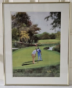 Nancy Raborn Signed & Numbered Framed Artwork, 2 Golfers on Green 16x20" - Picture 1 of 7