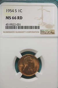1954 S NGC MS66 RED Lincoln Wheat Cent!! #A9267 - Picture 1 of 2
