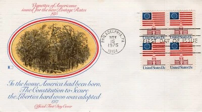 USPS FDC #1622 1975 13c Flag Over Independence Hall Pane of Four ST2011 - Image 1 of 2