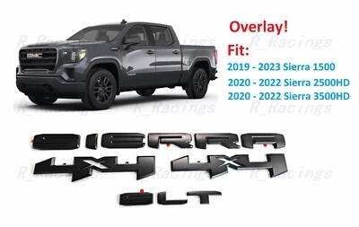 Overlay 4PCS Matte black Sierra 4X4 SLT Emblems 2019+ Sierra 1500 2500HD 3500HD - Image 1 of 4