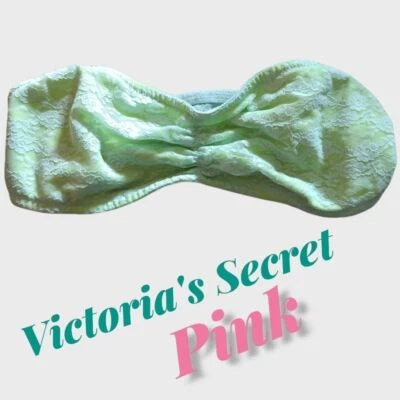 Sujetador bandeau de encaje verde rosa Victoria's Secret Foto 1 de 4