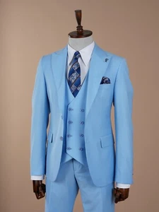 Men’s Baby Blue 3-Piece Slim Fit Suit PAREZ SUITS - Bild 1 von 9