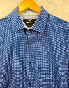 Tom Baine Performance Shirt Mens XL Slim Fuit Blue Geometric Stars 4 Way Stretch - Picture 1 of 6