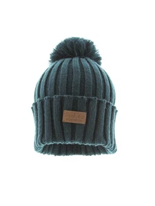 Cable Pom Pom Cuffed Beanie Unisex Jade Knit Cuffed Winter Hat Cap by Back 40 - Picture 1 of 5