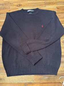 Polo Ralph Lauren Men’s Cotton Knit Sweater Sz Med Dark Blue - Picture 1 of 8