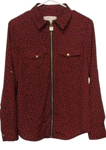 Michael Kors Shirt Women's Size Small S Red Navy Blue Paisley Zipper Lock Pretty - Picture 1 of 7