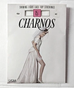 Vintage CHARNOS Stockings White Lace Top Extra Sheer Shine 15 Denier medium - Picture 1 of 6
