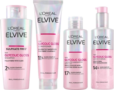 L'Oréal Paris Elvive Glycolic Gloss Shampoo, Conditioner and Rinse-Off Treatment