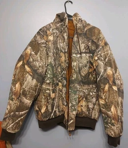 Browning Reversible Camo Hunting Jacket L Brown Realtree Edge Hooded Workwear - Picture 1 of 5