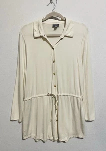 J Jill Wearever Collection Top Womens Medium Ivory Button Up Tunic Minimalist - Picture 1 of 8