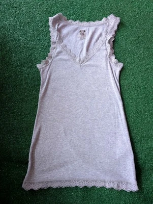 Route 66 Womens Y2K Lace Trim Tank Top Gray Size XS Preppy Romantic SoftRibbed  - Image 1 of 4