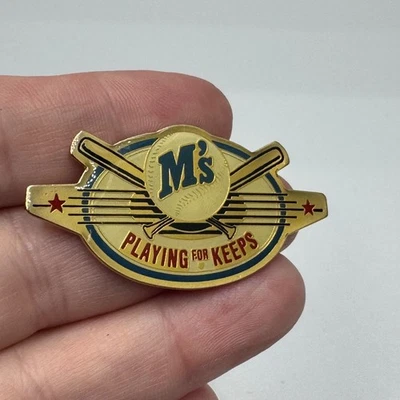 Vintage 1988 Seattle Mariners M’s Playing for Keeps Enamel Lapel Pin - Image 1 of 4