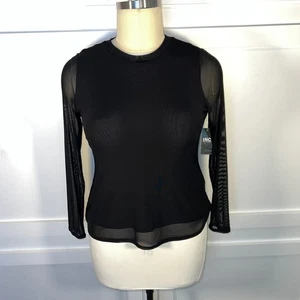 INC Blouse Women's L Blouse Long Sleeve Mesh Round Neck Sheer Sleeve Minimalist - Picture 1 of 12
