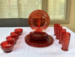 Villeroy & Boch Boston Ruby Red 16 Pc Dinner Set Plates Bowls Highball Glasses - Picture 1 of 10