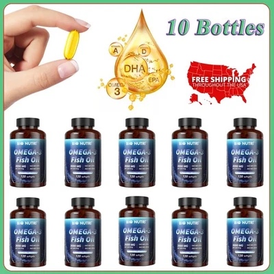 Omega-3 鱼油 3000 毫克(10 瓶)- 高 EPA 和 DHA,支持心脏健康 — 第 1/4 张图片