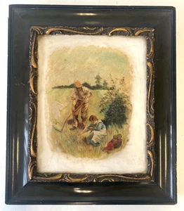 Victorian, Watercolour, Painting, Tile, Framed, Signed, 1892, Harvest Scene - Picture 1 of 11