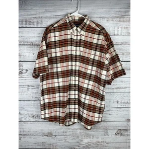 Wrangler Short Sleeve Button Down Shirt XLarge Orange Brown Plaid 100% Cotton - Picture 1 of 9