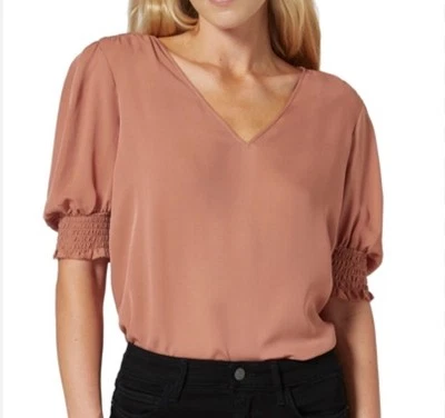 Joie 限量版缩褶上衣女式 L 粘土 V 领 3/4 缩褶袖全新带标签 — 第 1/4 张图片