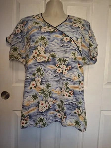 S.C.R.U B.S. Brand Size Large Tropical Beach Palm Ocean Scrub Top Womens Print - Picture 1 of 9