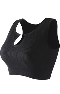 OQQ Women's Support Crop Top Seamless Ribbed Removable Cups Workout - Picture 1 of 4